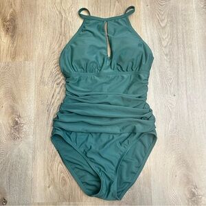 Ellen Tracy Forest Green High Neck Swimsuit